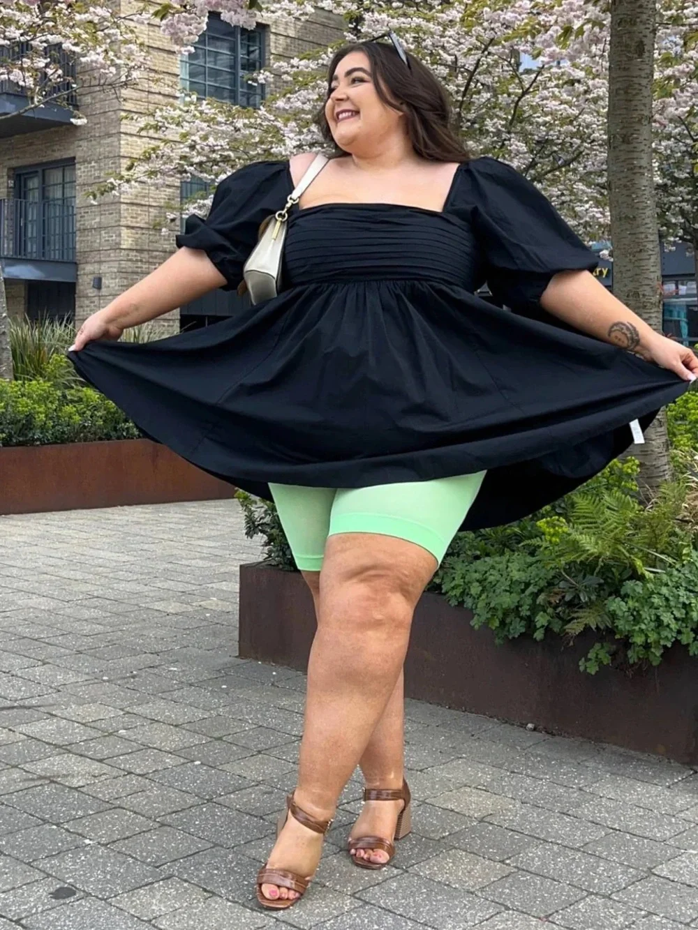 Cream Cover-Up Dress with Lime Green Swim Shorts